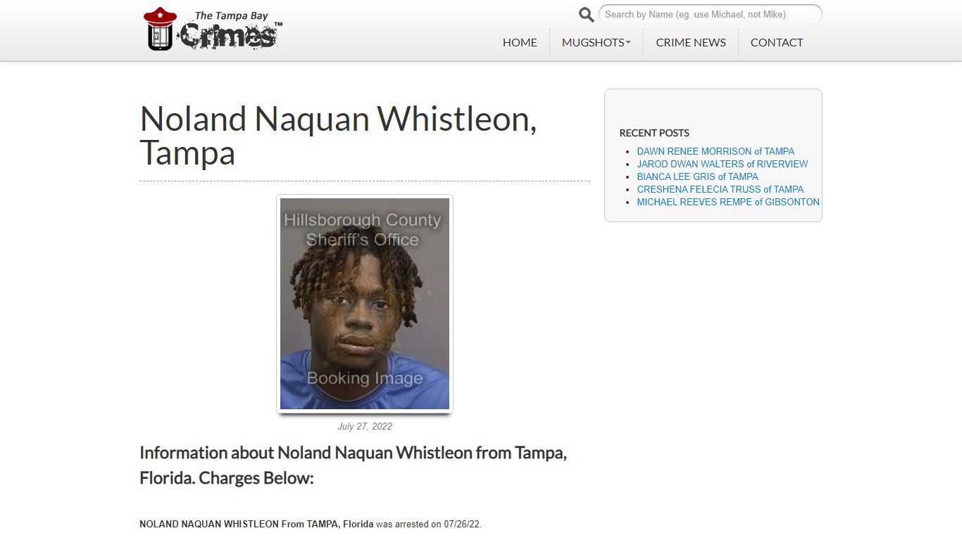 NOLAND NAQUAN WHISTLEON of TAMPA - tbcrimes.com