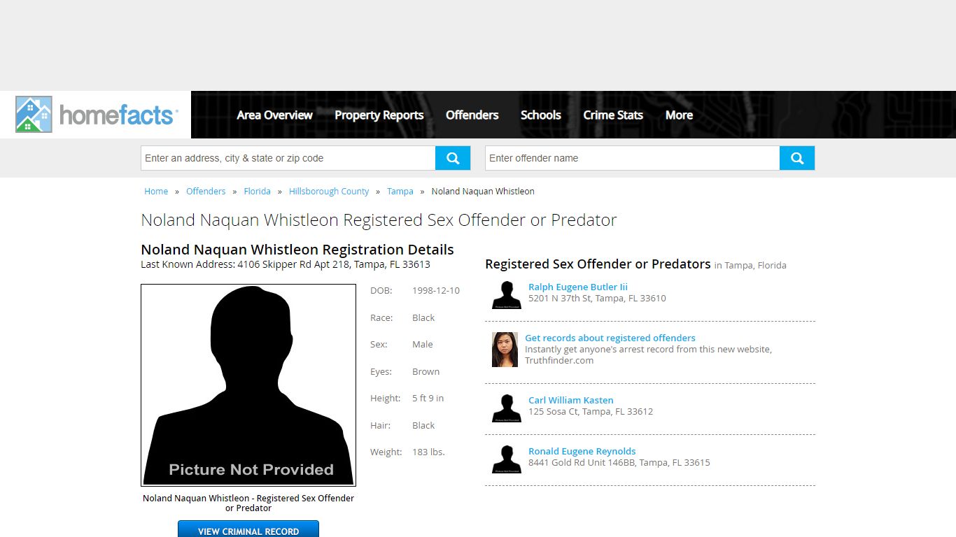 Noland Naquan Whistleon Registered Sex Offender or Predator
